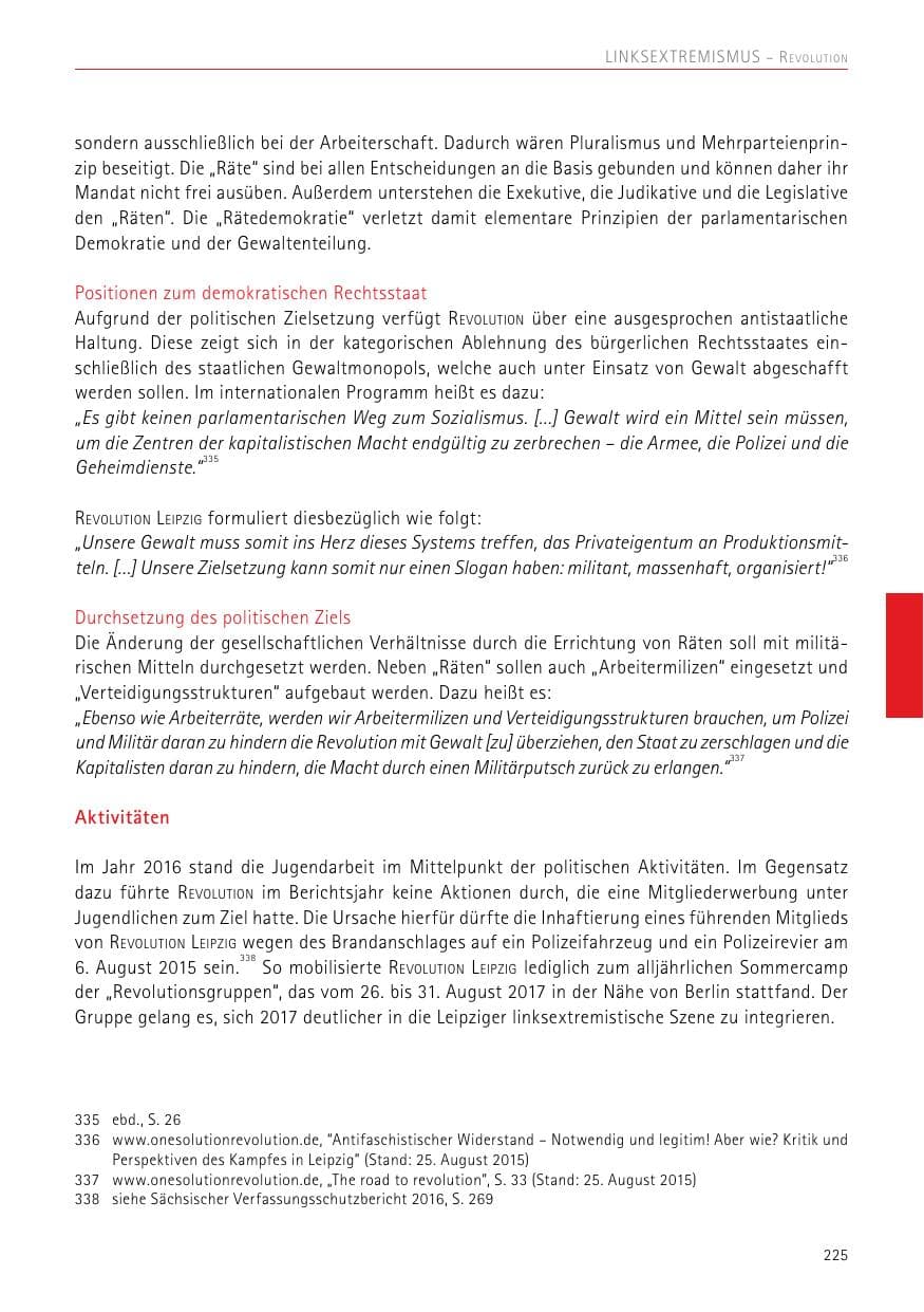 Seite 225 des Verfassungsschutzbericht 2017 Sachsen
