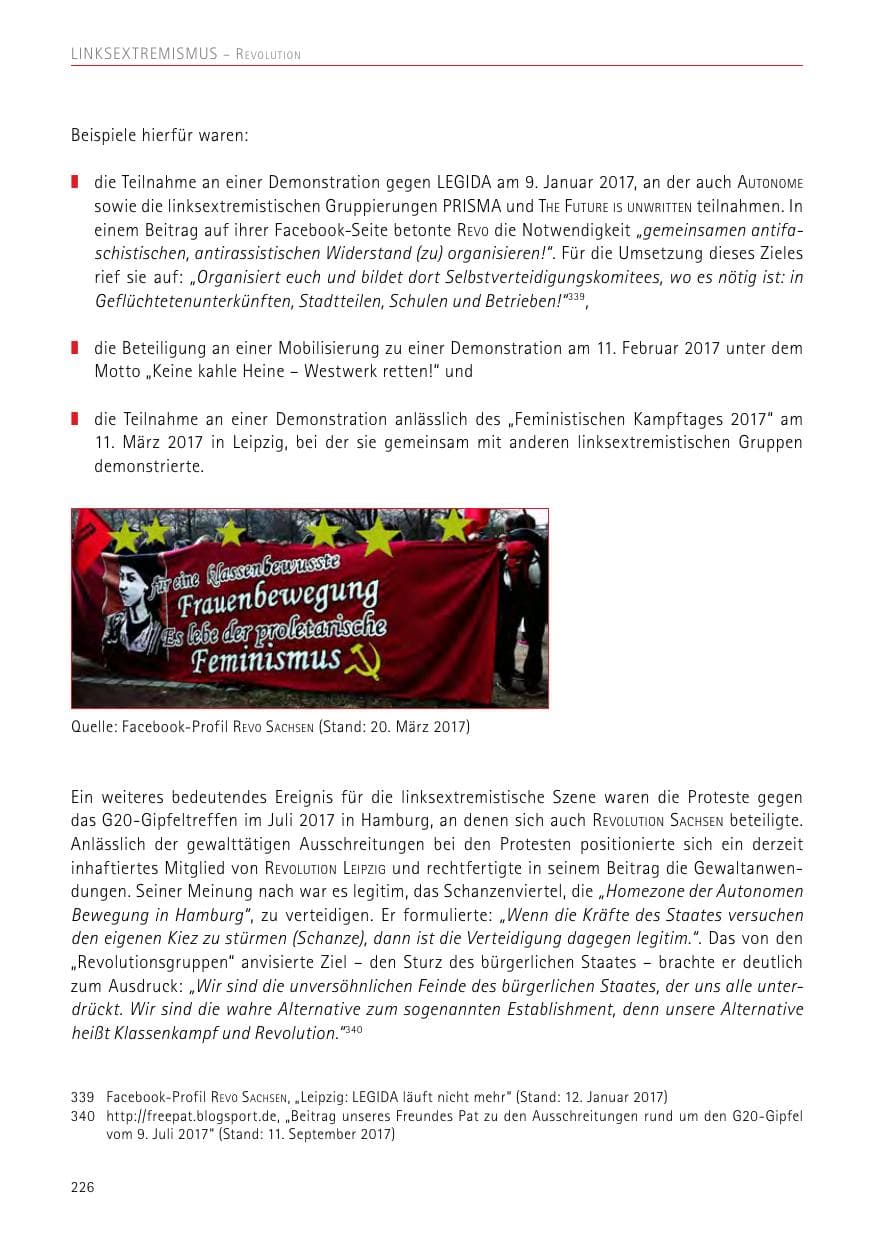 Seite 226 des Verfassungsschutzbericht 2017 Sachsen