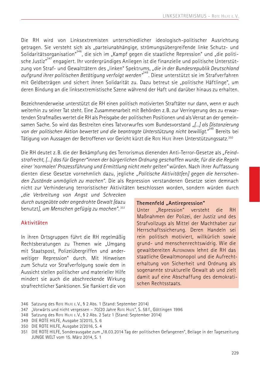 Seite 229 des Verfassungsschutzbericht 2017 Sachsen