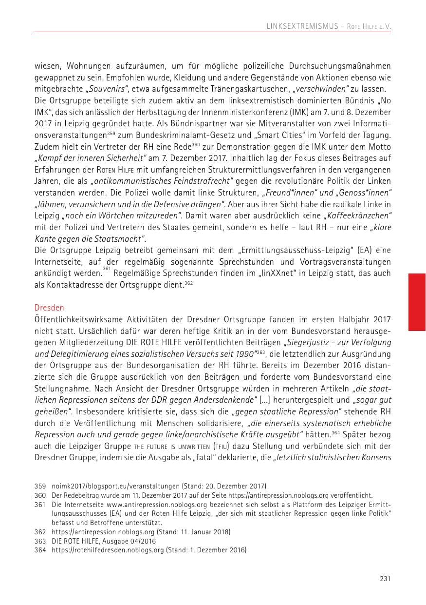 Seite 231 des Verfassungsschutzbericht 2017 Sachsen
