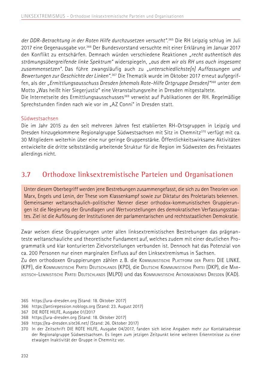 Seite 232 des Verfassungsschutzbericht 2017 Sachsen