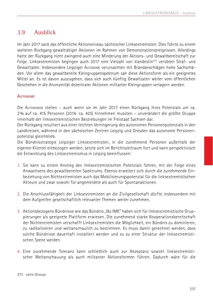 Seite 237 des Verfassungsschutzbericht 2017 Sachsen