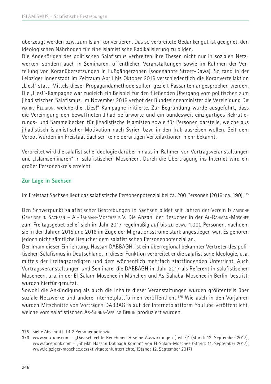 Seite 246 des Verfassungsschutzbericht 2017 Sachsen