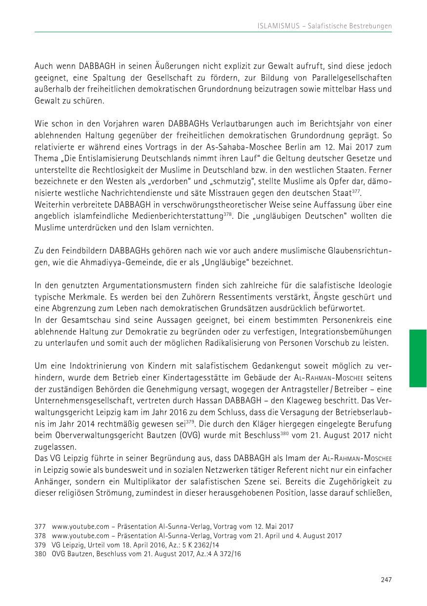 Seite 247 des Verfassungsschutzbericht 2017 Sachsen