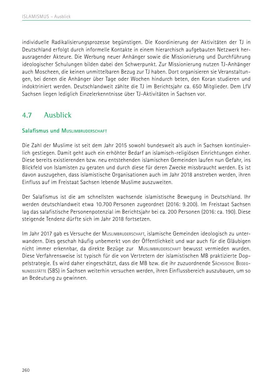 Seite 260 des Verfassungsschutzbericht 2017 Sachsen