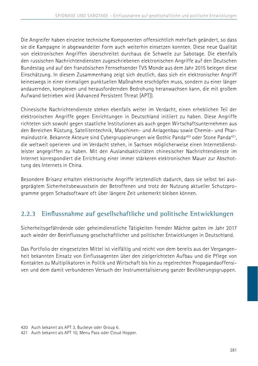 Seite 281 des Verfassungsschutzbericht 2017 Sachsen