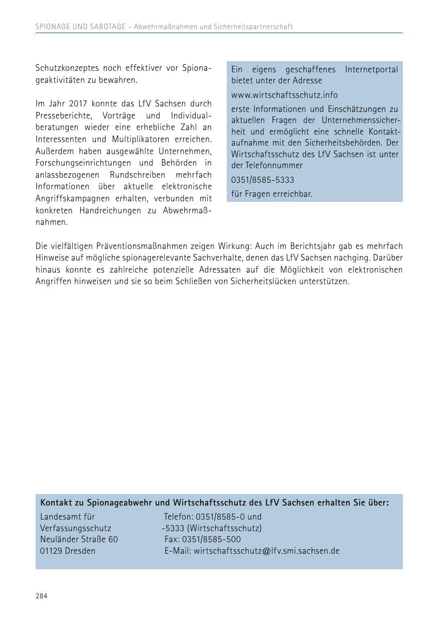 Seite 284 des Verfassungsschutzbericht 2017 Sachsen