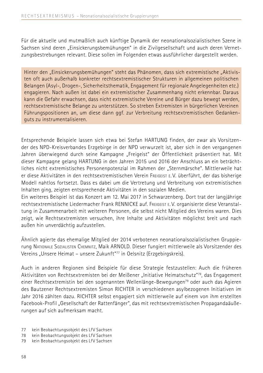 Seite 58 des Verfassungsschutzbericht 2017 Sachsen
