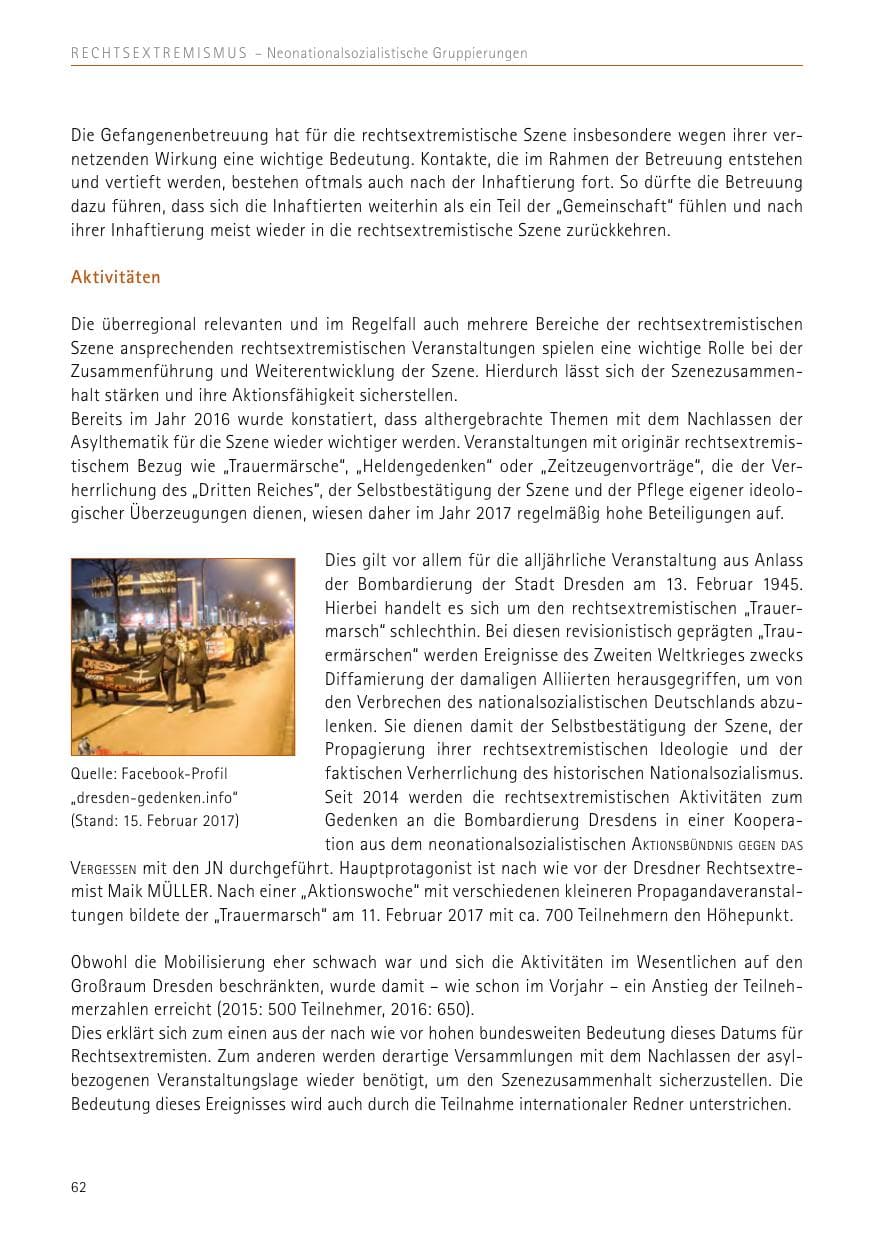 Seite 62 des Verfassungsschutzbericht 2017 Sachsen