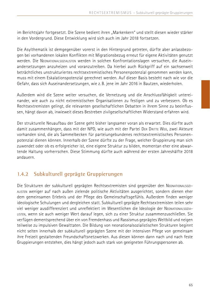Seite 65 des Verfassungsschutzbericht 2017 Sachsen