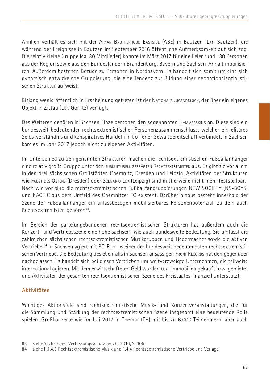 Seite 67 des Verfassungsschutzbericht 2017 Sachsen