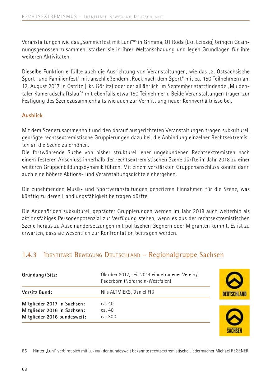 Seite 68 des Verfassungsschutzbericht 2017 Sachsen