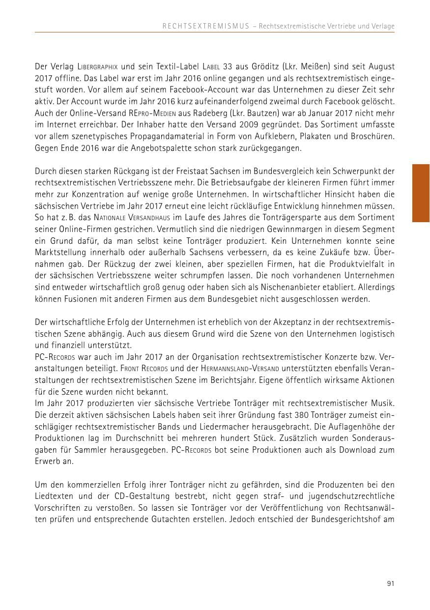 Seite 91 des Verfassungsschutzbericht 2017 Sachsen