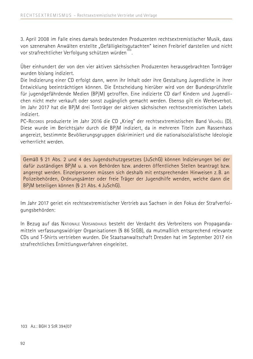 Seite 92 des Verfassungsschutzbericht 2017 Sachsen