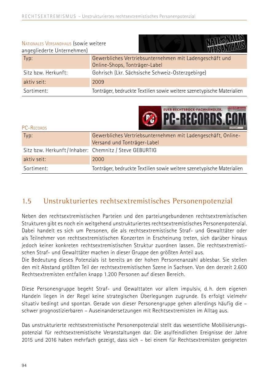 Seite 94 des Verfassungsschutzbericht 2017 Sachsen