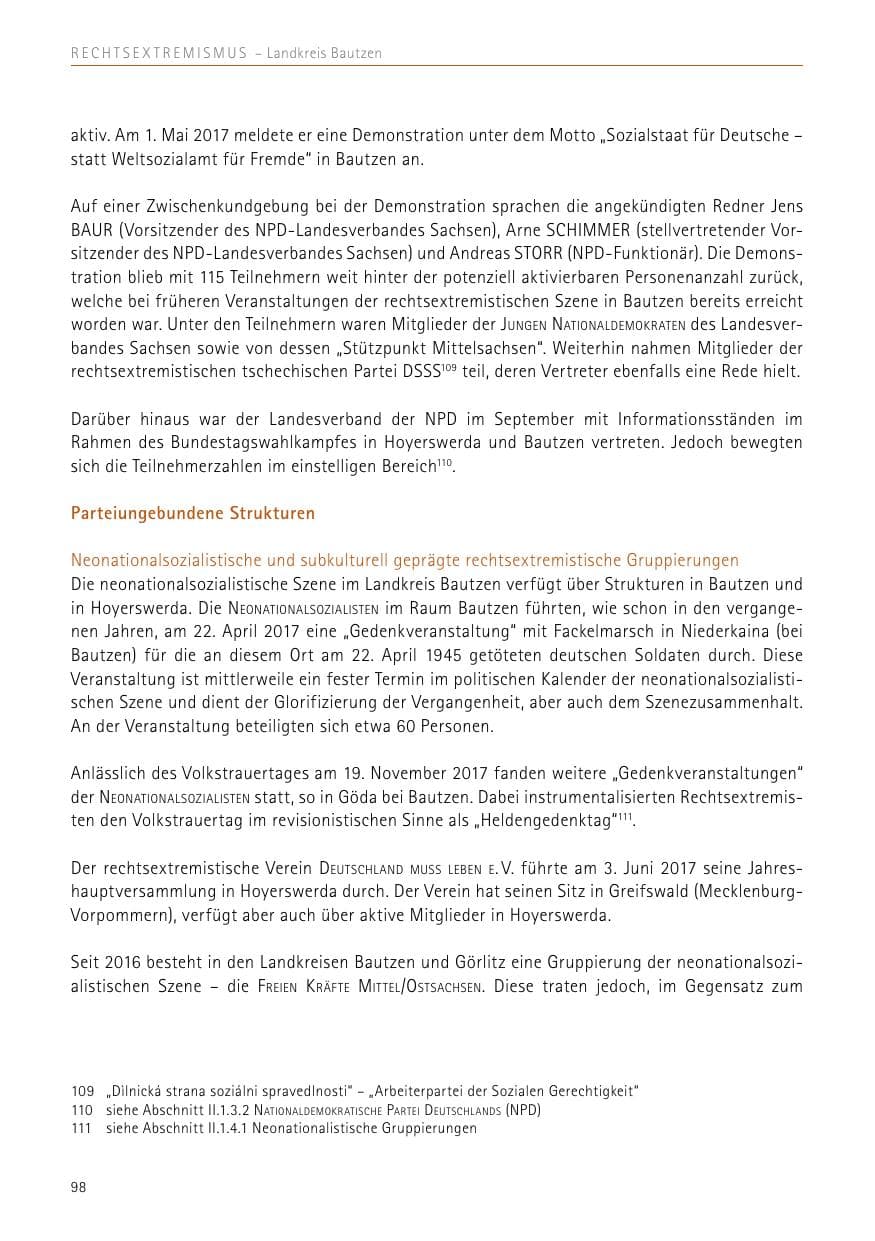 Seite 98 des Verfassungsschutzbericht 2017 Sachsen
