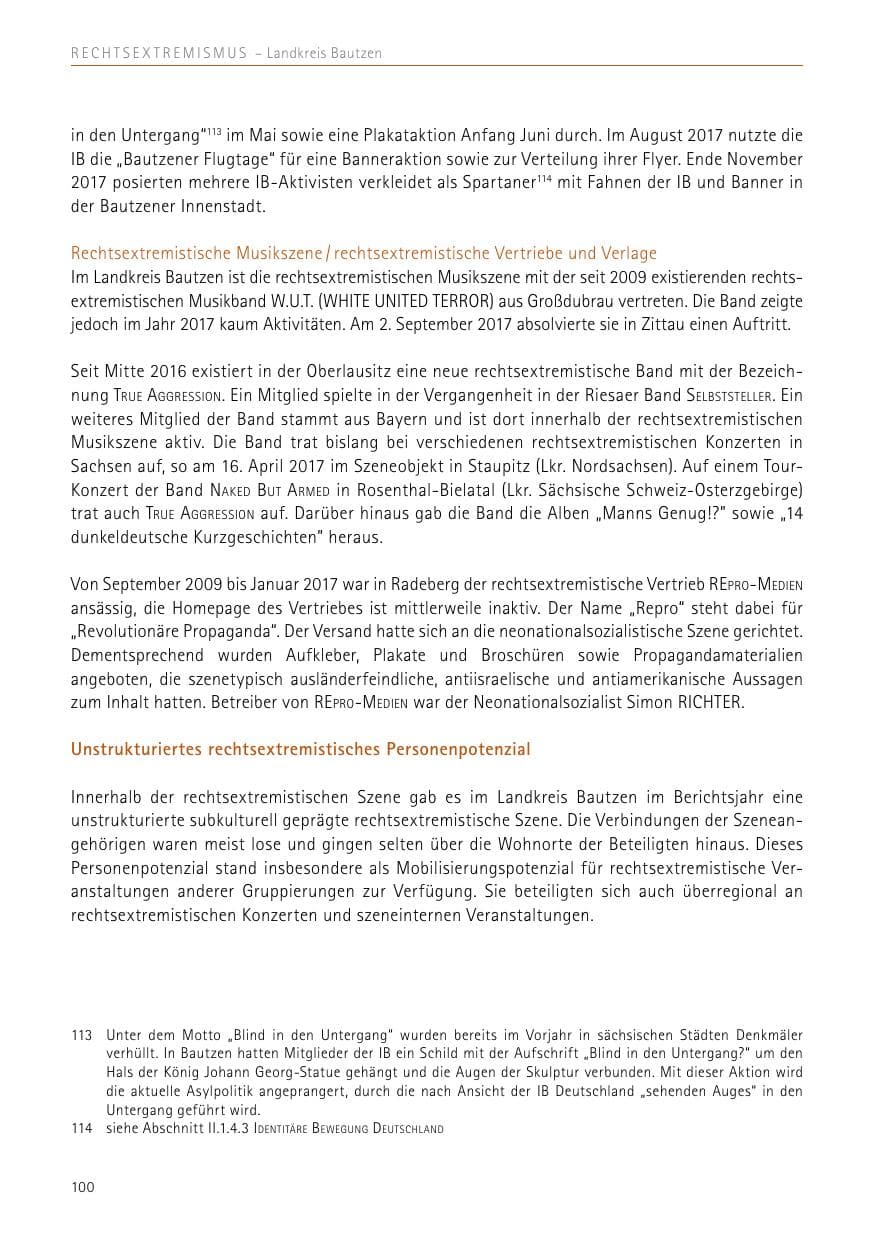 Seite 100 des Verfassungsschutzbericht 2017 Sachsen