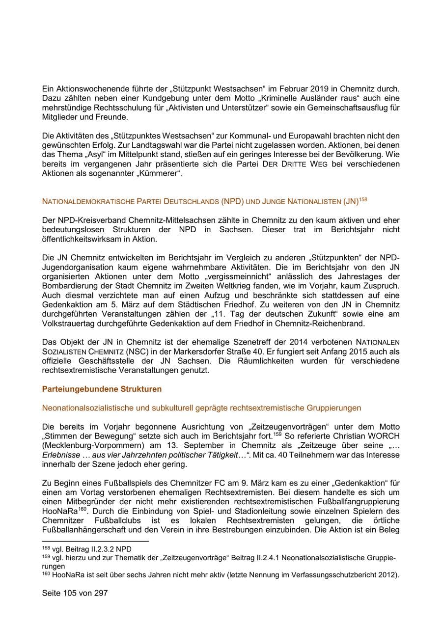 Seite 105 des Verfassungsschutzbericht 2019 Sachsen