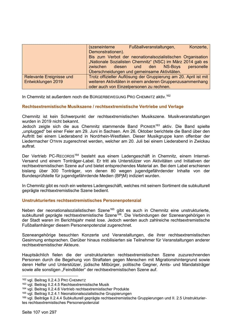 Seite 107 des Verfassungsschutzbericht 2019 Sachsen