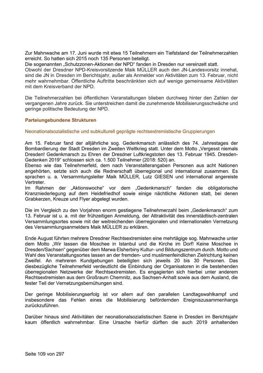 Seite 109 des Verfassungsschutzbericht 2019 Sachsen