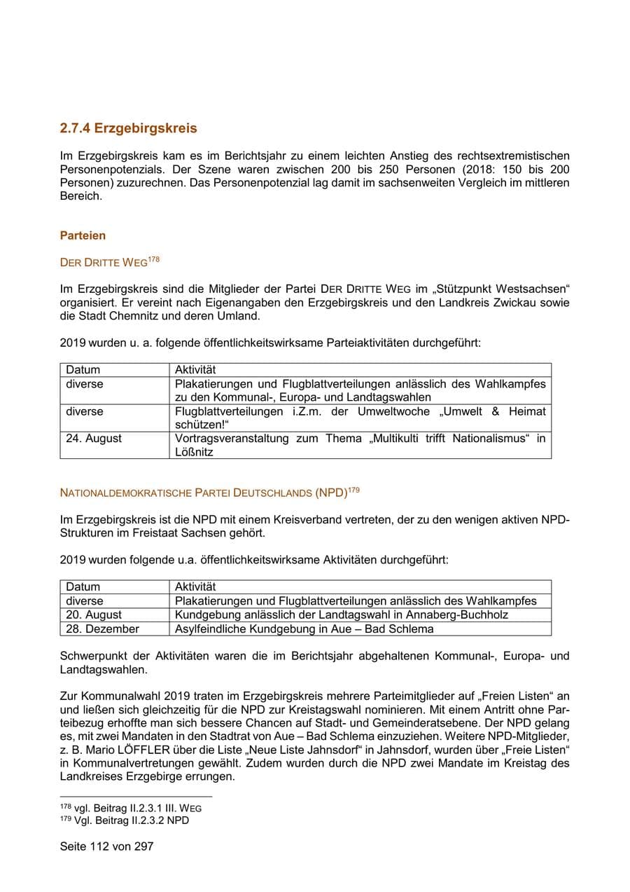 Seite 112 des Verfassungsschutzbericht 2019 Sachsen
