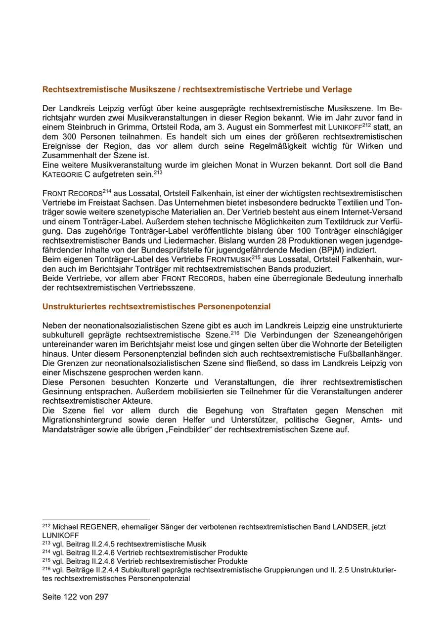 Seite 122 des Verfassungsschutzbericht 2019 Sachsen