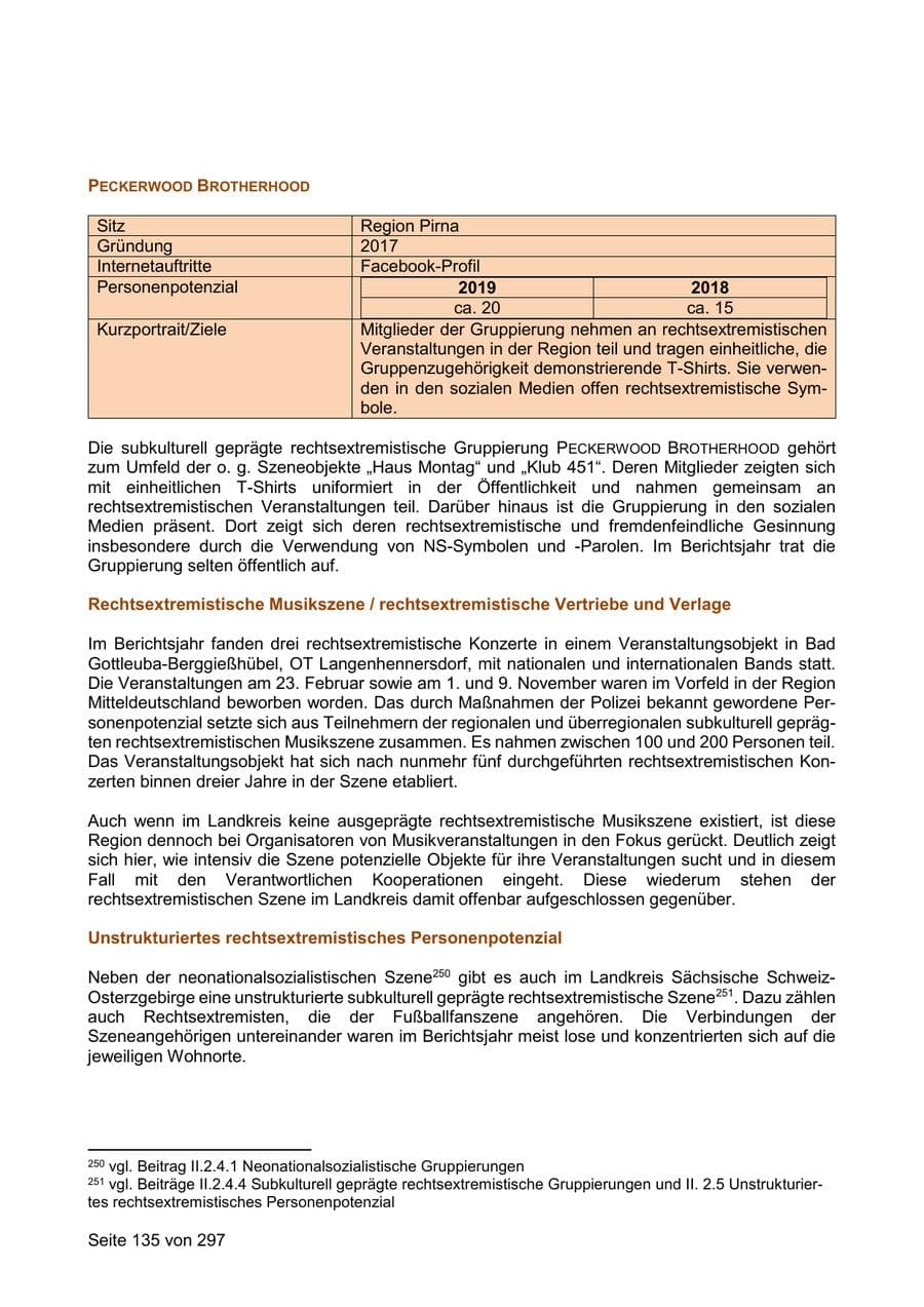 Seite 135 des Verfassungsschutzbericht 2019 Sachsen