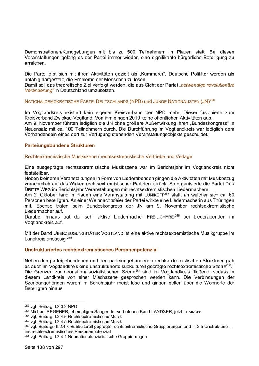 Seite 138 des Verfassungsschutzbericht 2019 Sachsen
