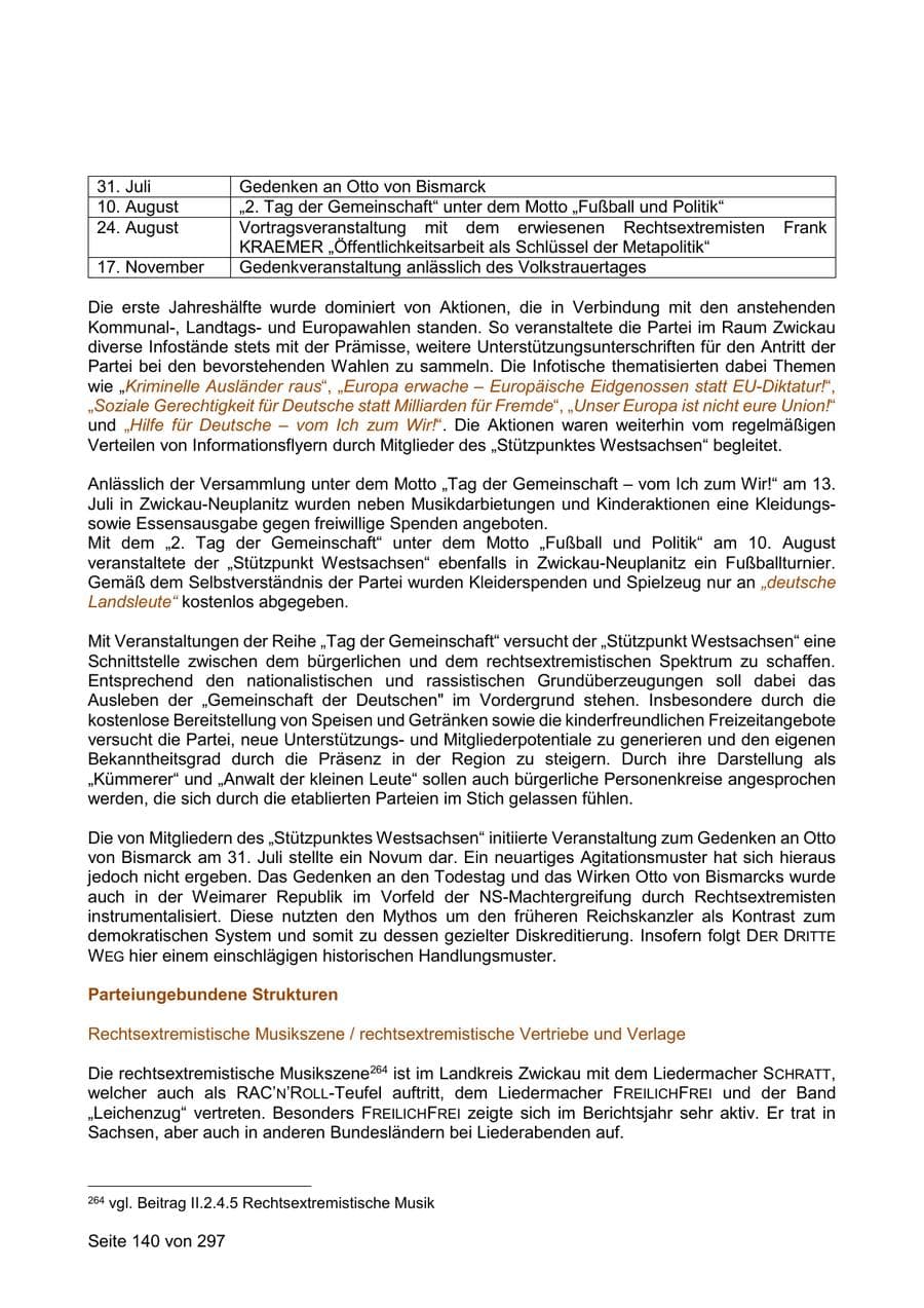 Seite 140 des Verfassungsschutzbericht 2019 Sachsen