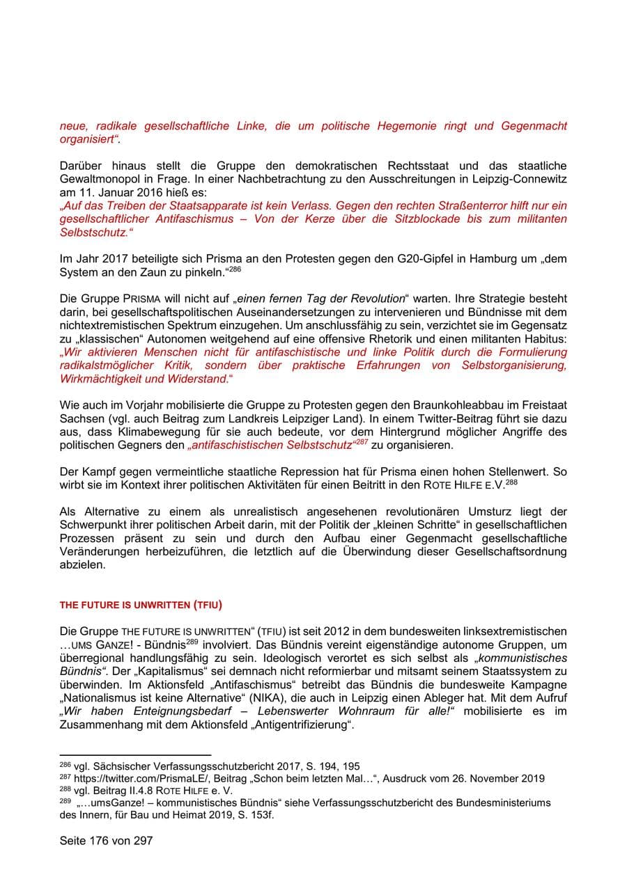 Seite 176 des Verfassungsschutzbericht 2019 Sachsen