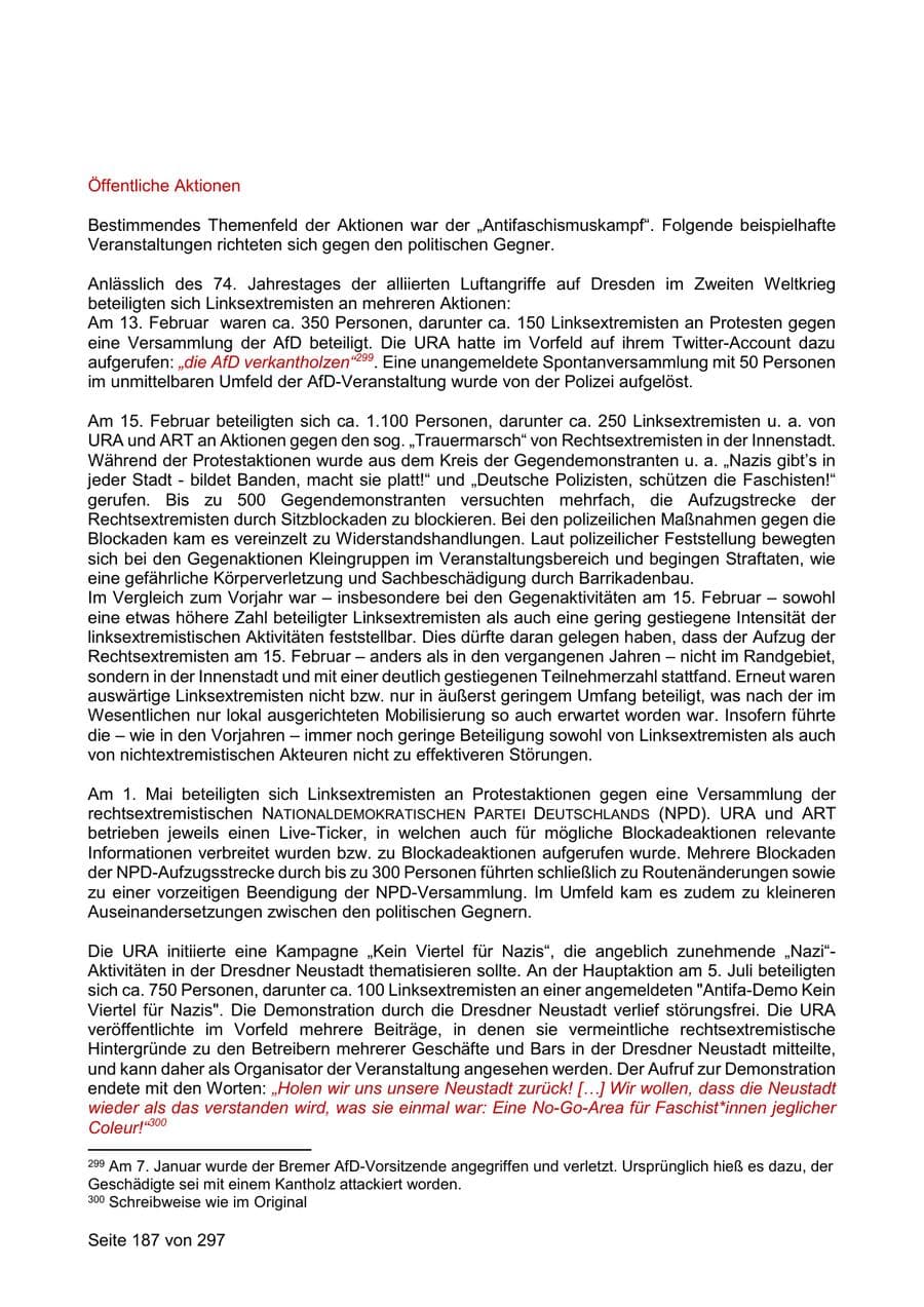 Seite 187 des Verfassungsschutzbericht 2019 Sachsen