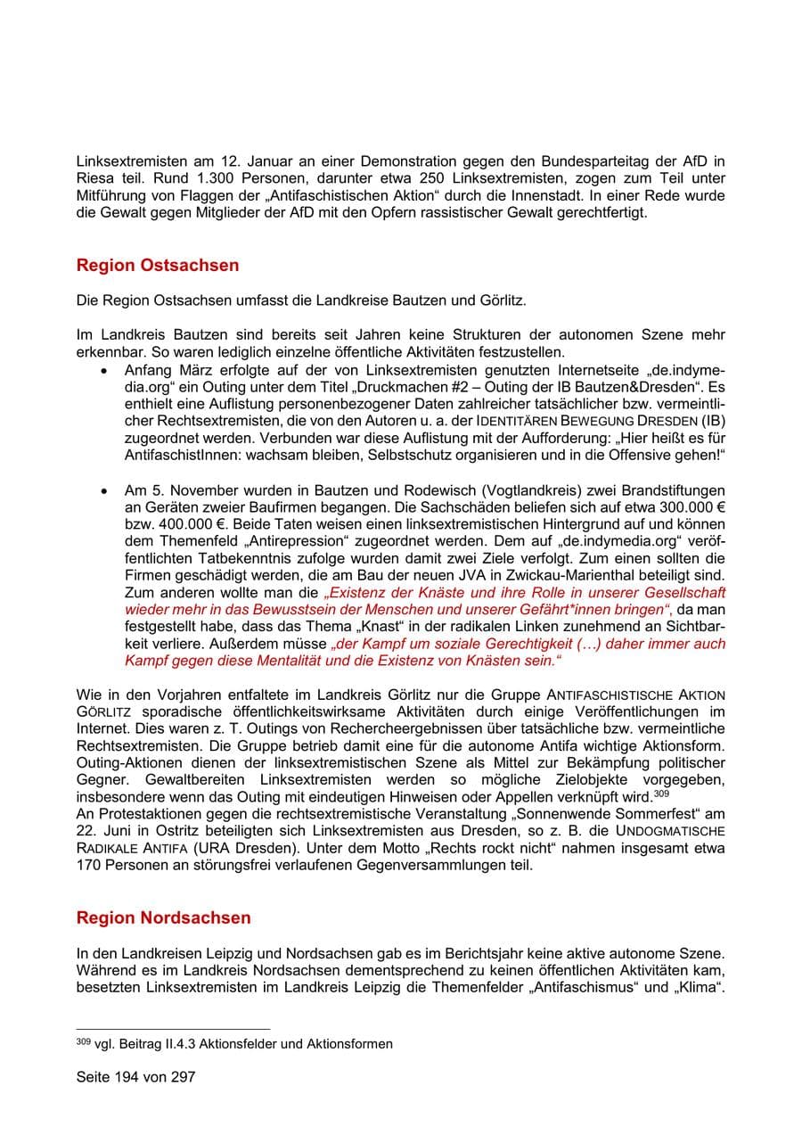 Seite 194 des Verfassungsschutzbericht 2019 Sachsen