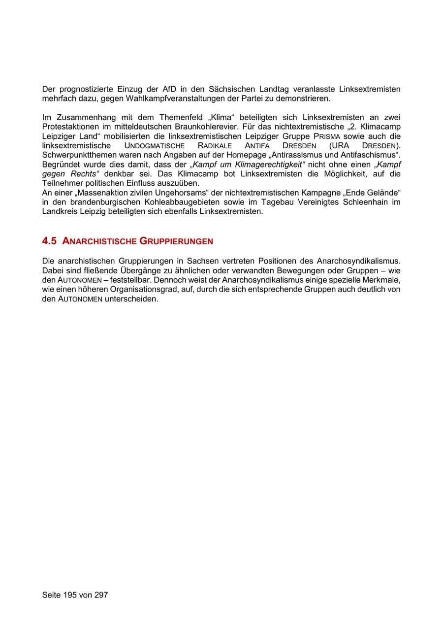 Seite 195 des Verfassungsschutzbericht 2019 Sachsen