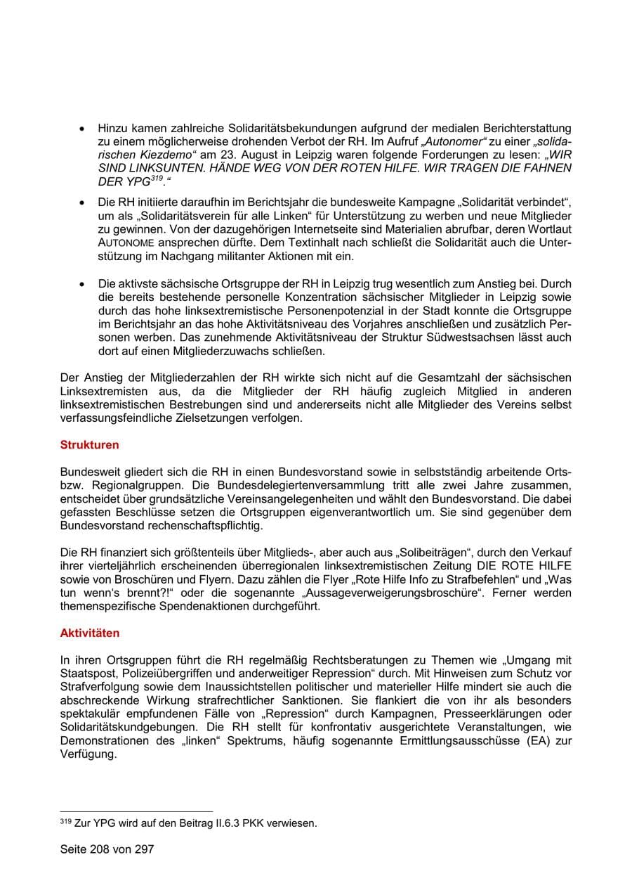 Seite 208 des Verfassungsschutzbericht 2019 Sachsen