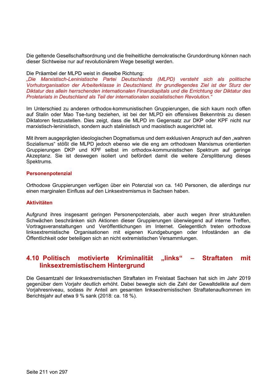 Seite 211 des Verfassungsschutzbericht 2019 Sachsen