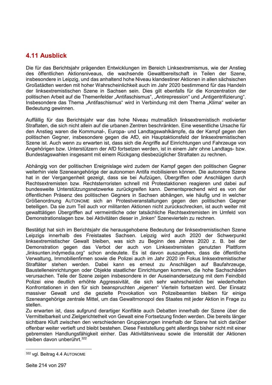 Seite 214 des Verfassungsschutzbericht 2019 Sachsen