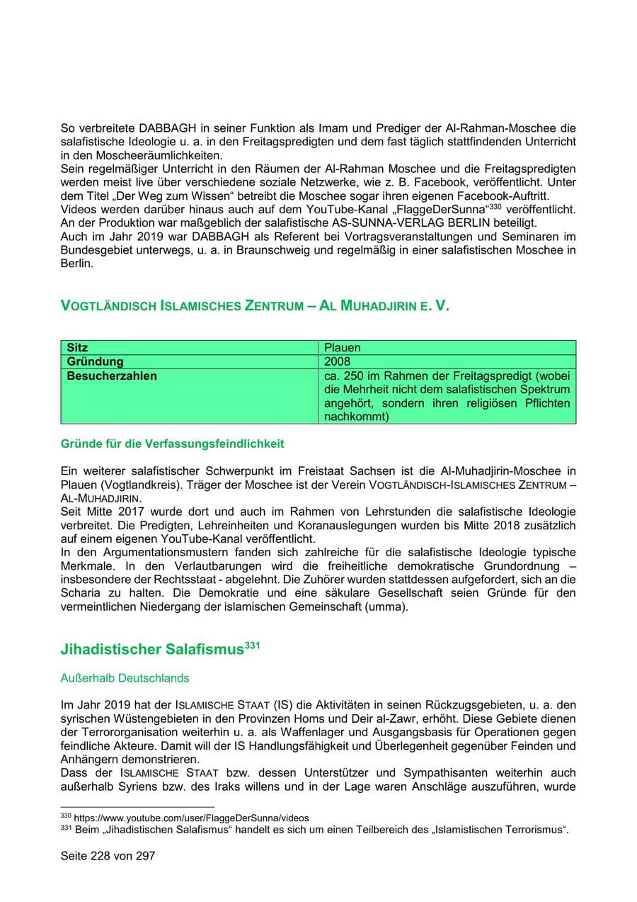 Seite 228 des Verfassungsschutzbericht 2019 Sachsen