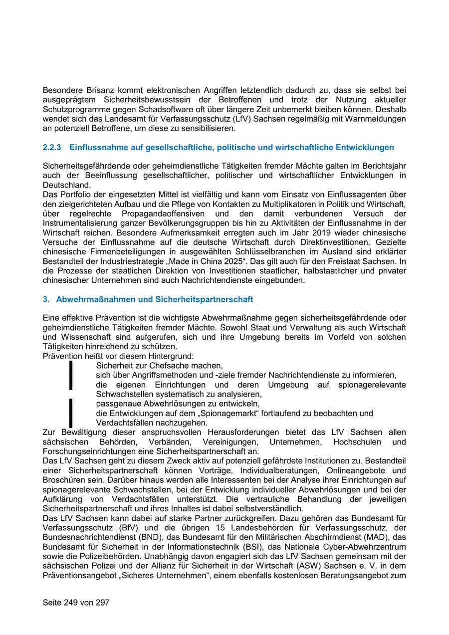 Seite 249 des Verfassungsschutzbericht 2019 Sachsen