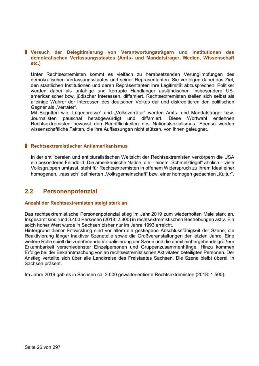 Seite 26 des Verfassungsschutzbericht 2019 Sachsen