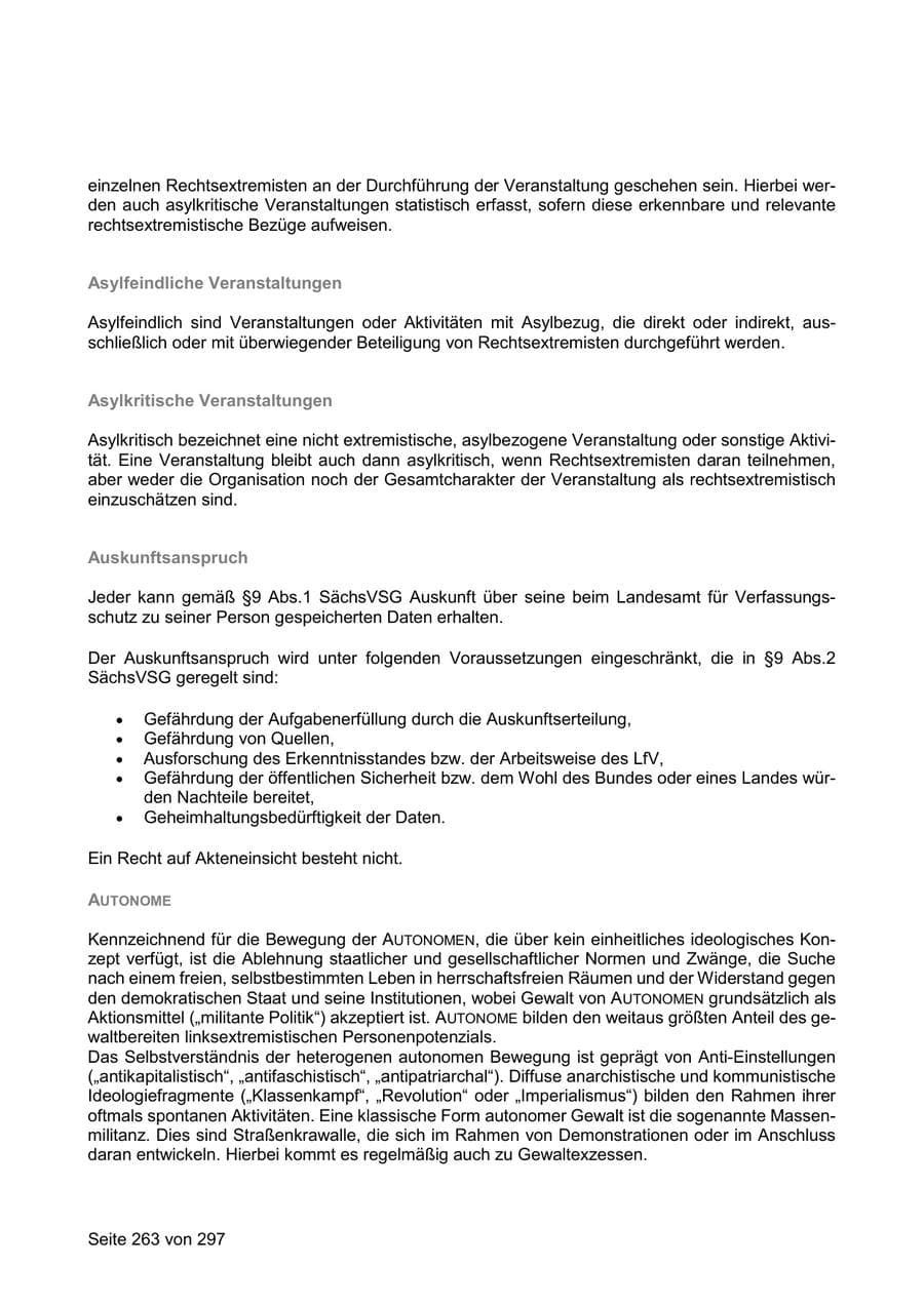 Seite 263 des Verfassungsschutzbericht 2019 Sachsen
