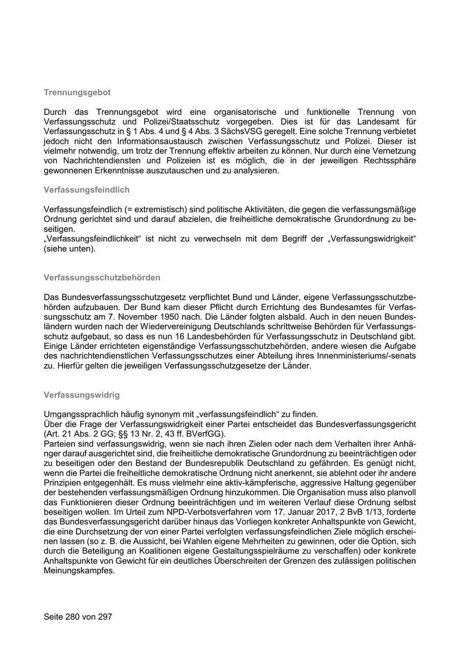 Seite 280 des Verfassungsschutzbericht 2019 Sachsen