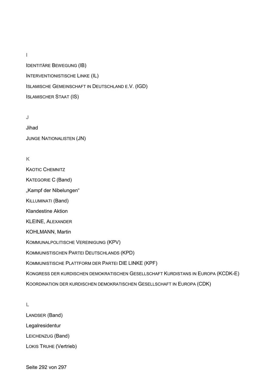 Seite 292 des Verfassungsschutzbericht 2019 Sachsen
