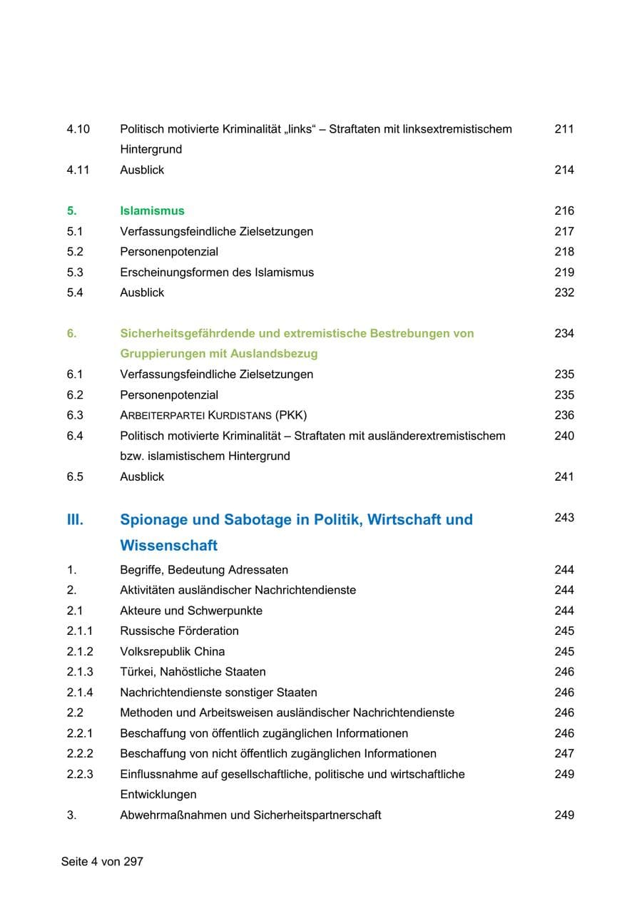 Seite 4 des Verfassungsschutzbericht 2019 Sachsen