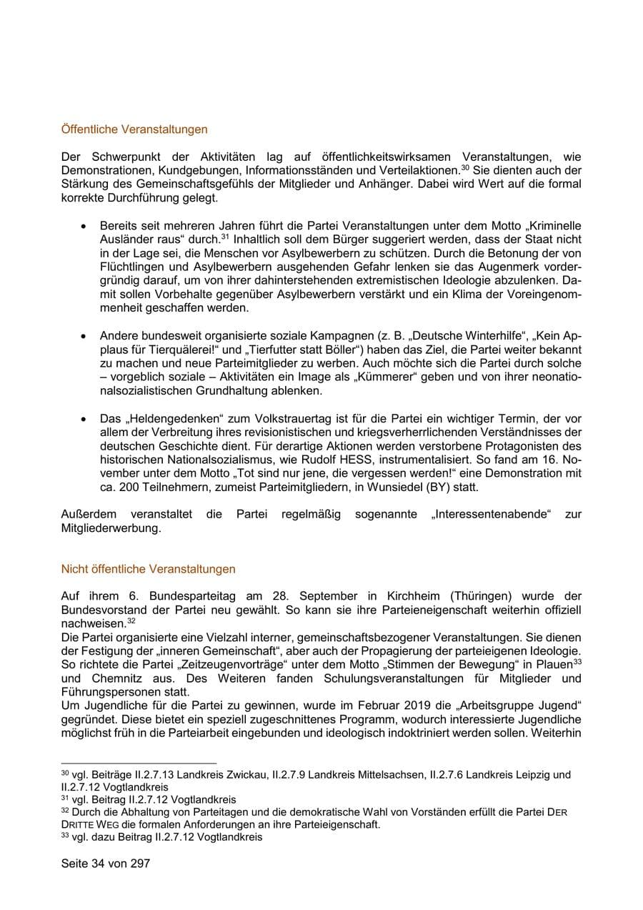 Seite 34 des Verfassungsschutzbericht 2019 Sachsen