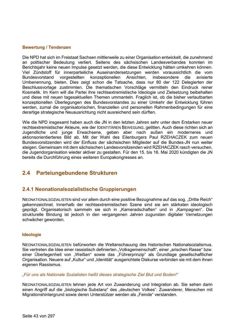 Seite 43 des Verfassungsschutzbericht 2019 Sachsen