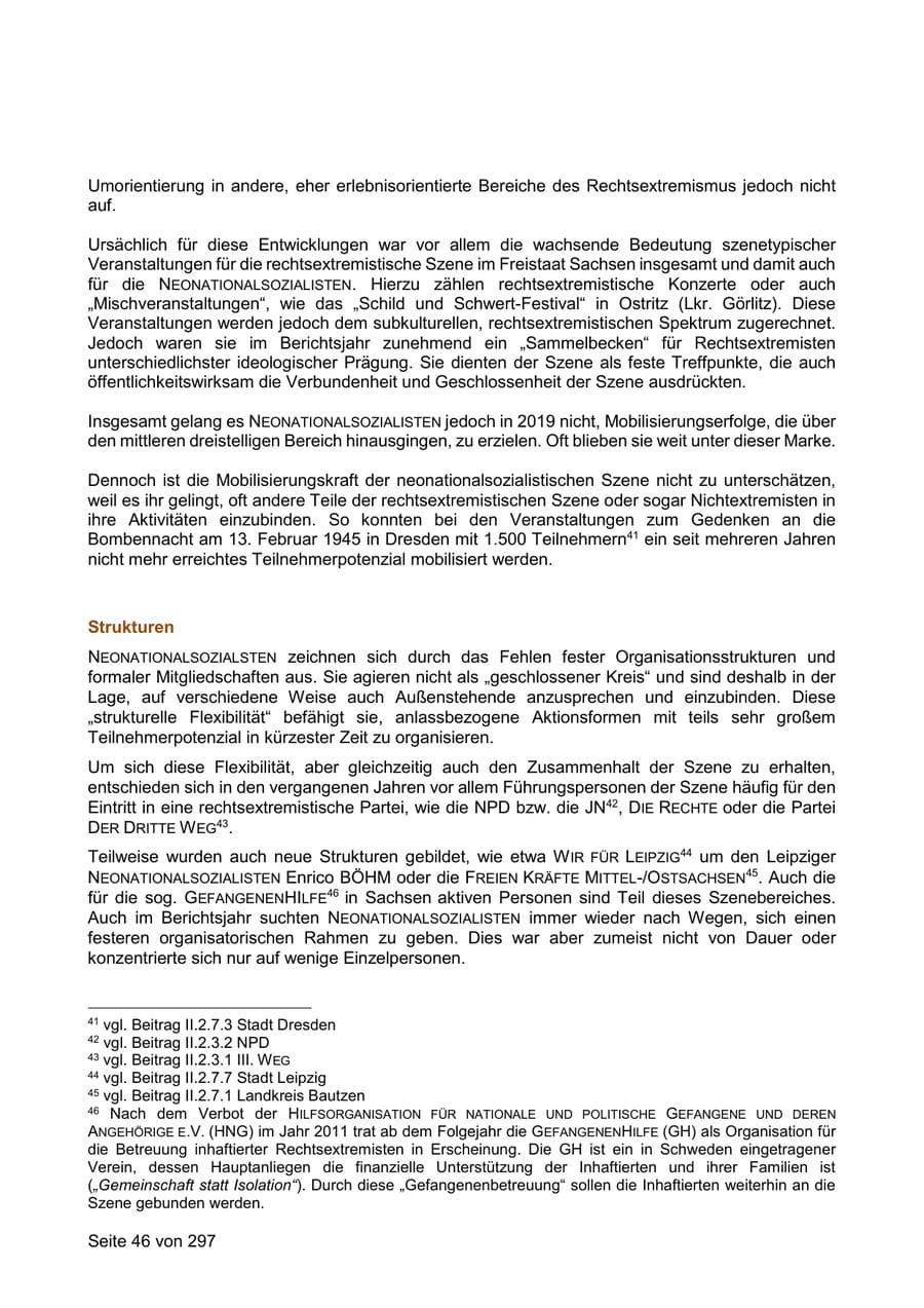 Seite 46 des Verfassungsschutzbericht 2019 Sachsen