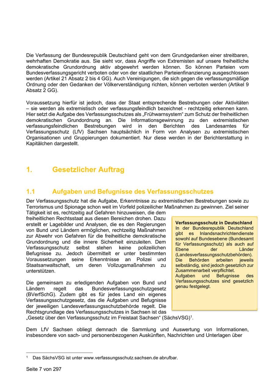 Seite 7 des Verfassungsschutzbericht 2019 Sachsen