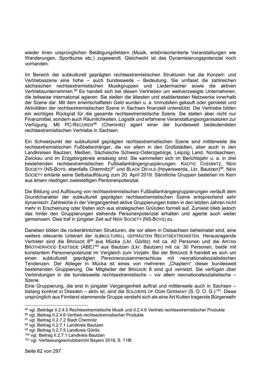 Seite 62 des Verfassungsschutzbericht 2019 Sachsen