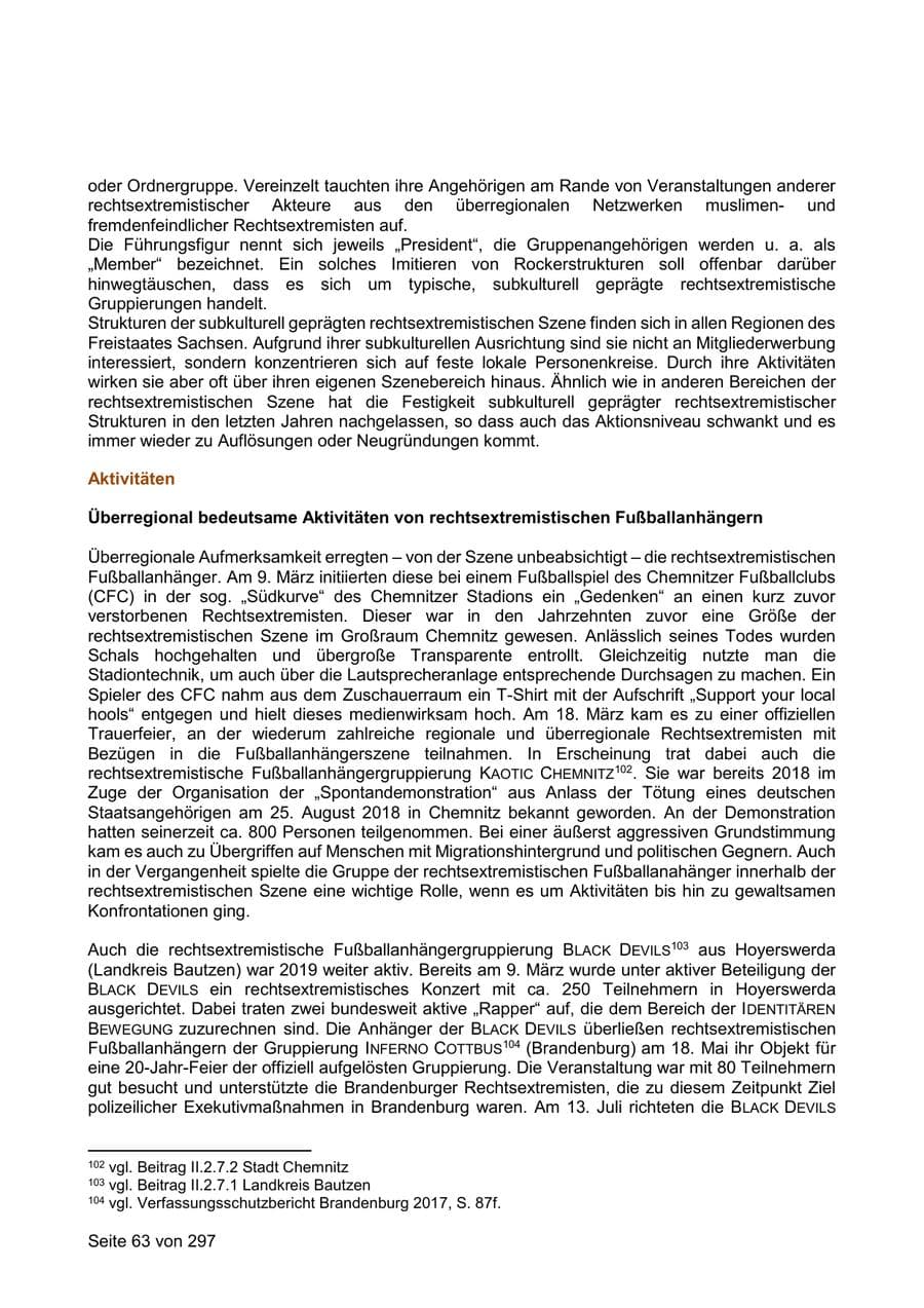 Seite 63 des Verfassungsschutzbericht 2019 Sachsen