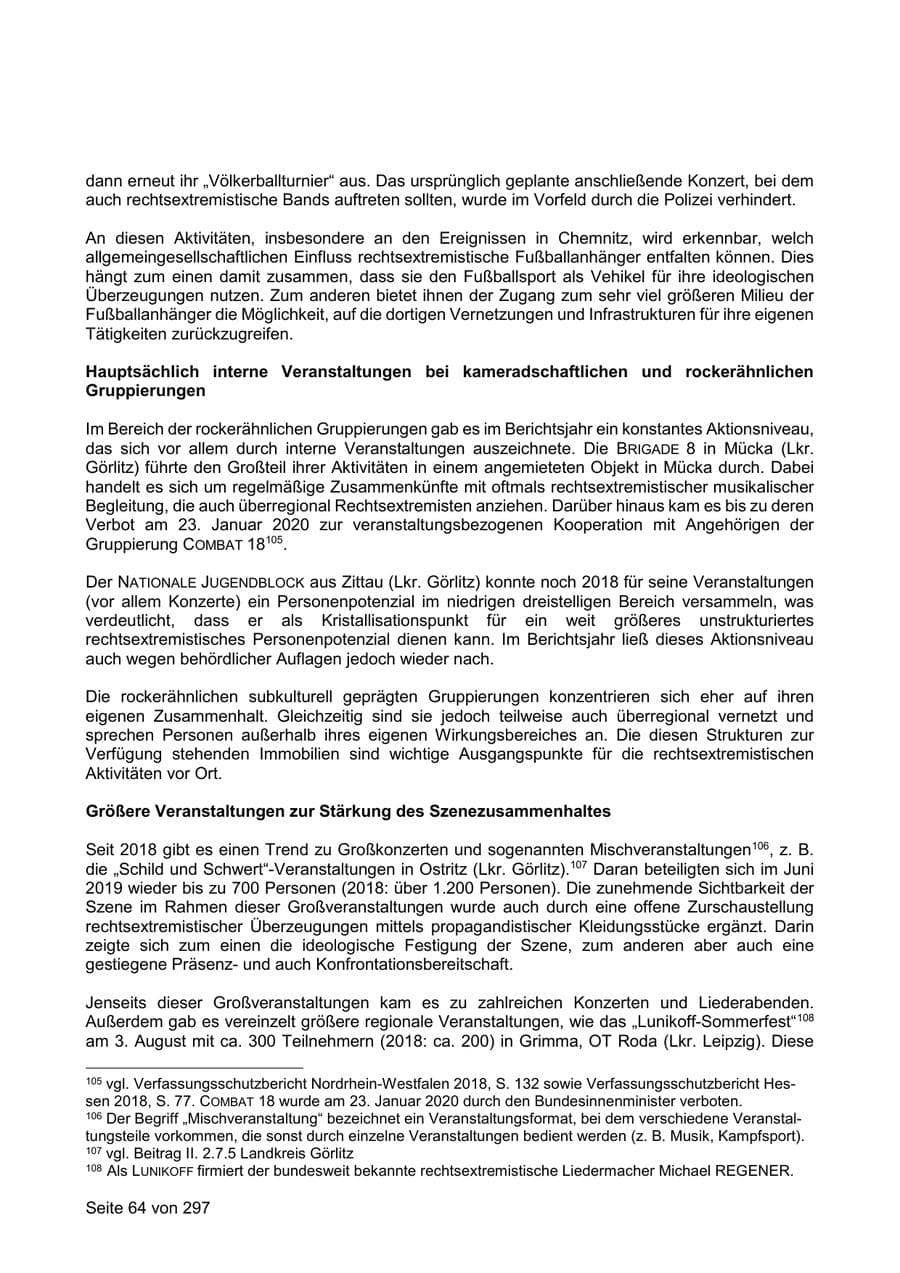 Seite 64 des Verfassungsschutzbericht 2019 Sachsen